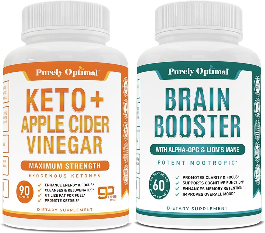Murni Optimal Premium Keto Pil + Apple Cider Vinegar Capsules dengan Tambahan Otak Ibu + Premium - Nootropic Brain Booster untuk Fokus, Kejelasan, Peningkatan Memori, Konsentrasi & Lebih Baik