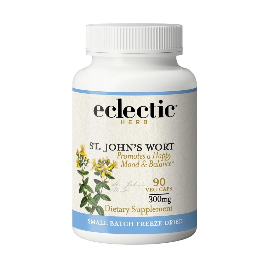 Eclectic Institute Raw Fresh Freeze- Dry Non- GMO St. John 's Welt 124; Herbal Health Supplemen, Promesses a Positive Mood 124; 90 CT