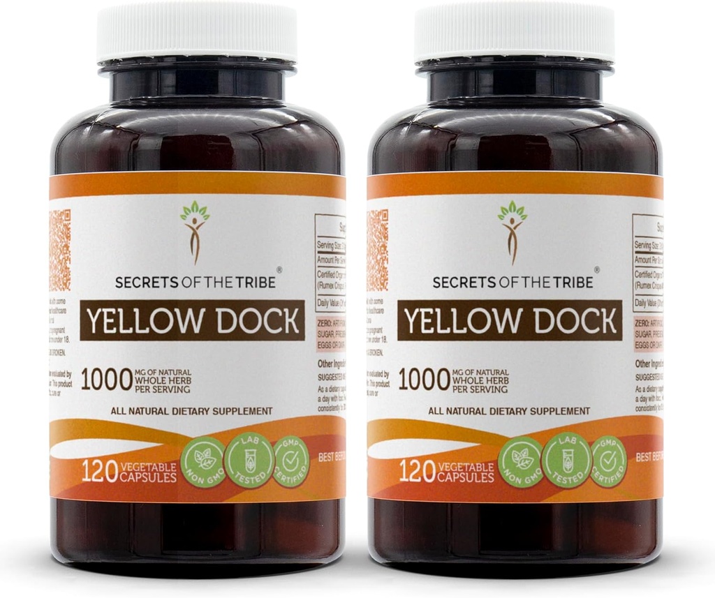 Rahasia Dock Kuning Suku 120 Capsules (2 pcs), 1000 mg, Dock Kuning (Rumex Crispus) Root kering (2x120 Capsules)