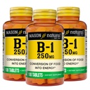 Mason Natural Vitamin B1 Thiamine 250 mg, 300, Tambahan Hari, Tambahan Dieter untuk mendukung Tingkat Energi Alam, 100 Tablet (Paket 3)