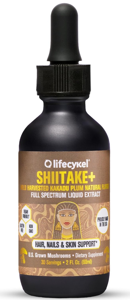 Lifecykel - Shiitake Mushroom Extract dengan Kakadu Plum-Hair, Skin & Nail Dukungan, Suppliment- 100% Mashroom Organik, Ammune Boosting, Vitamin C Dibuat di U- 2 Fl oz (Packaging May Vary)
