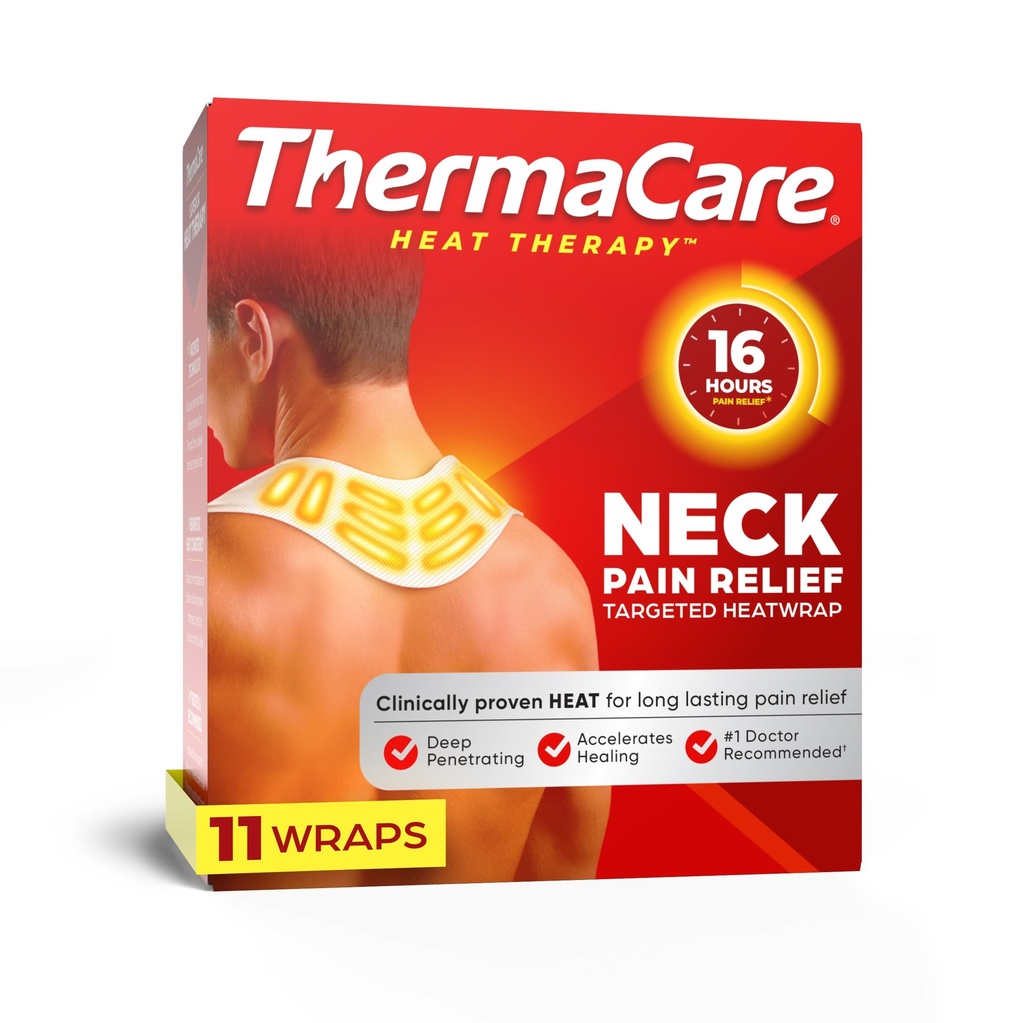 ThermaCare Heat Wraps for Neck & Shoulder Painef - Portable Adhesive Heating Pads with 16- Hour Therapeutic Heat - Drug- Free Muscle & Joint Sootthing Patch - Large - 11- Count