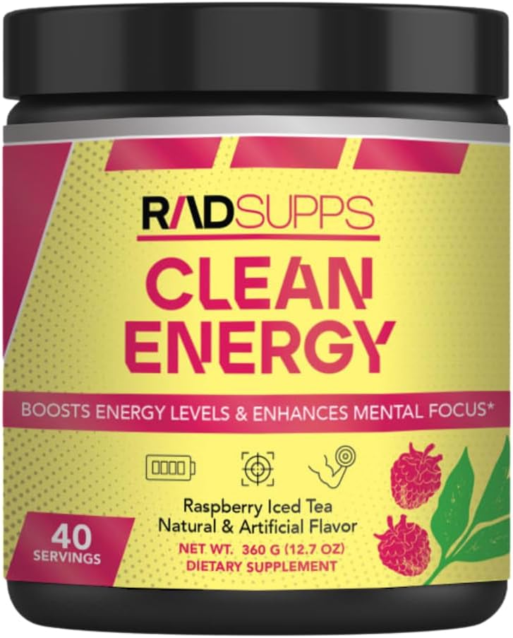 Clean Energy - Pra Workout Powder for Men & Women with BCAas Acids, Energy Drinder, Amino Acid Energy Powder for Energy & Focus - 40 Services (12.7 oz, raspberry Iced Tea)