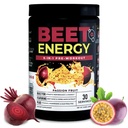 Nutrologi Beet Energy O2, Pra Worktout Powder, Energy, Endurance & Nitric Oxide Booster dengan Beet Powder, Yerba Mate, Adaptogens & Electrolite, Vegan Pre Workout, Passion Fruit Flavor, 30 Services