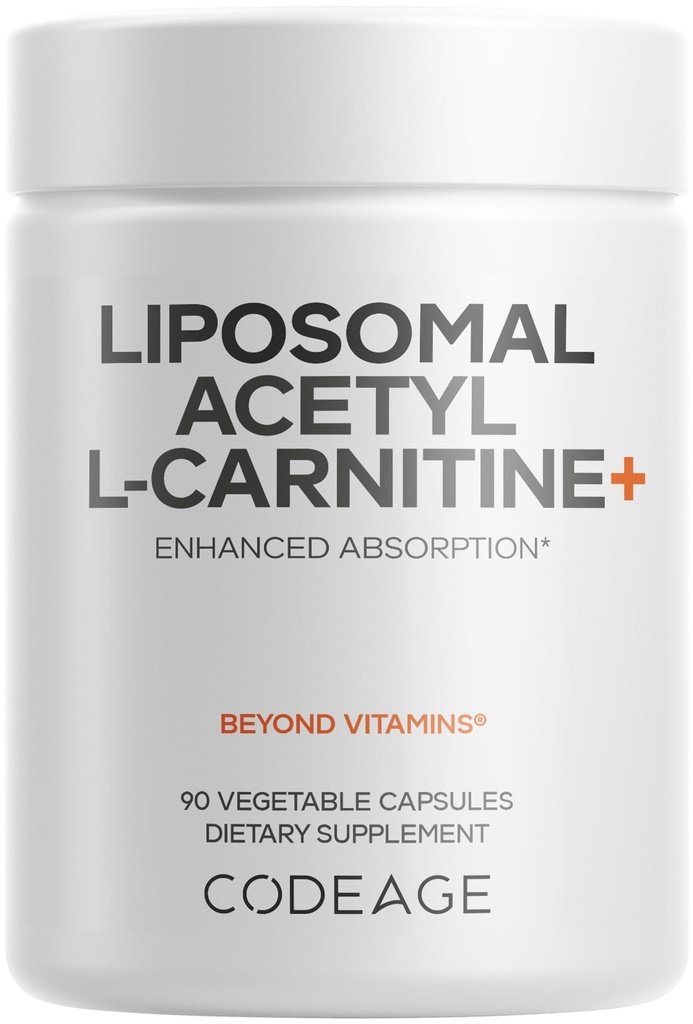 Codeage Lipomal Acetyl- L- Carnitine + Suplemen - 500 mg Acetyl- L- Carnitine per Serving - 3- Sen Supppply, Alpomal Supplemen - L-Carnitine - Non-GMO, Gluten- Free, 90 Capsules