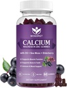 WOGORGT Kalsium Magnesium Zinc Gummies dengan Vitamin D3 - Kompleks Absorpsi Tinggi Kalsium dengan Moss Laut, Elderberry untuk Bone, Muscles, Imune, Mood & Support, Vegan - 60 Gummies