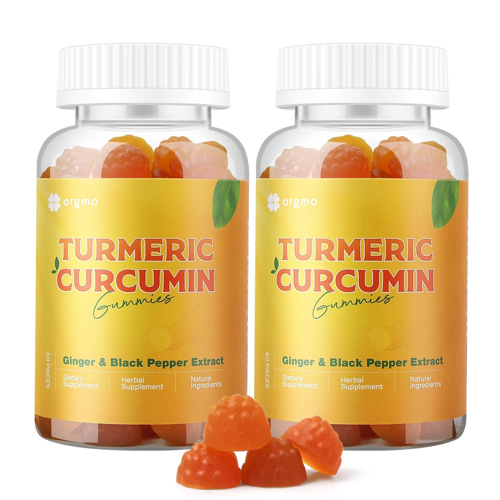 Turmeric Curcumin Gummies dengan Black Pepper 2 Pack, Turmeric and Ginger Supplement for Imune Joint Support, Sugar Free Ginger Gummies for Inflammation Vegan