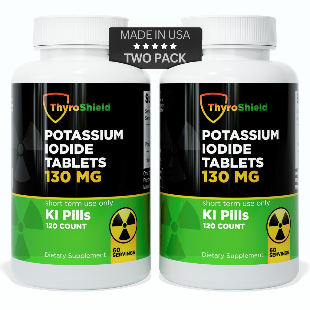 Potasium Iodide Tablet - 130mg Iodin Tablet untuk Pameran Radiasi 124; Amerika Serikat membuat Nuclear Fallout Pill KI Pil YODO Naciente 120 tablet (2 Pack)