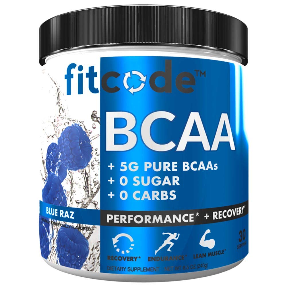 Fitcode Ultra Premium BCAAs dengan 5G of Pure BCAAs dengan Proven 2: 1 Rasio Acids Amino untuk Membantu Pemasyarakatan Post Workout, Lean Muscle Growth, Endurance, 30 Pelayan (Blue Raz)