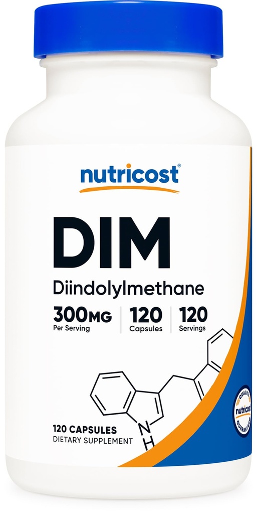DiM Nutricost (Diindolylmetana) Plus BioPerine 300mg, 120 Vegetarian Capsules - Hingga 4 Pasokan Bulan, Suplemen DiM Kekuatan Max
