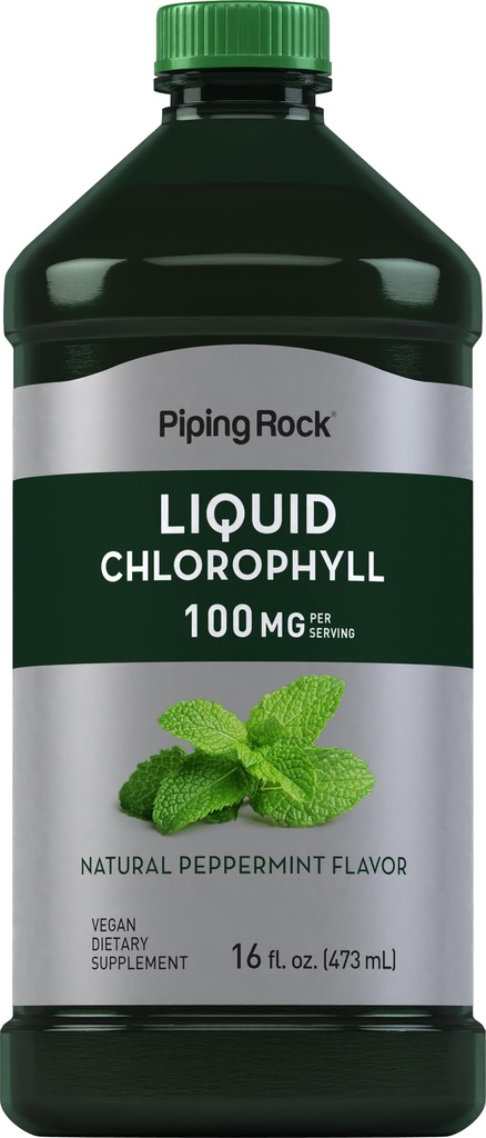 Piping Rock Liquid Chlorofil 100mg 124; 16 oz 124; Mint Flavor 124; untuk Perempuan & Men 124; Vegan, Non- GMO, dan Gluten Free Formula