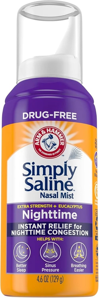 Saline Plus Nighttime Formula Nasal Mist, Eucalyptus, Extra Kekuatan, 4.6 fl oz - 2pc