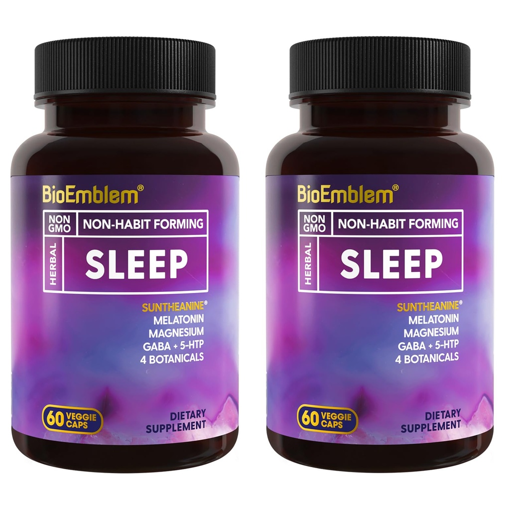 BioEmblem Natural Sleep Aid untuk orang dewasa dengan Melonatin, Valerian Root, Suntheanine & More 144; Healthy Sleep Supplement 12.4; Herbal Pill 124; 60 Capsules, 2 Pack