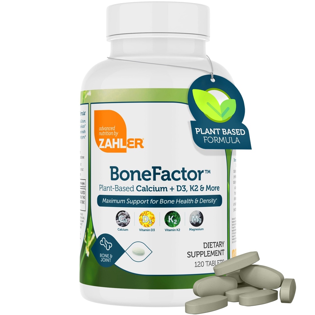 Zahler Bonefactor, Suplemen Kekuatan Tulang mengandung Kalsium, Vitamin D, Vitamin K dan Magnesium, Kosher bersertifikat, 120 Tablet