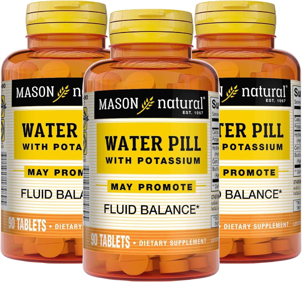 Pil Air Natural Mason dengan Potasium dan Kalsium - Mendukung Keseimbangan Fluid, Membantu Pembengkakan Pembengkakan dan Pemutih Alam, 90 Tablet (Paket 3)