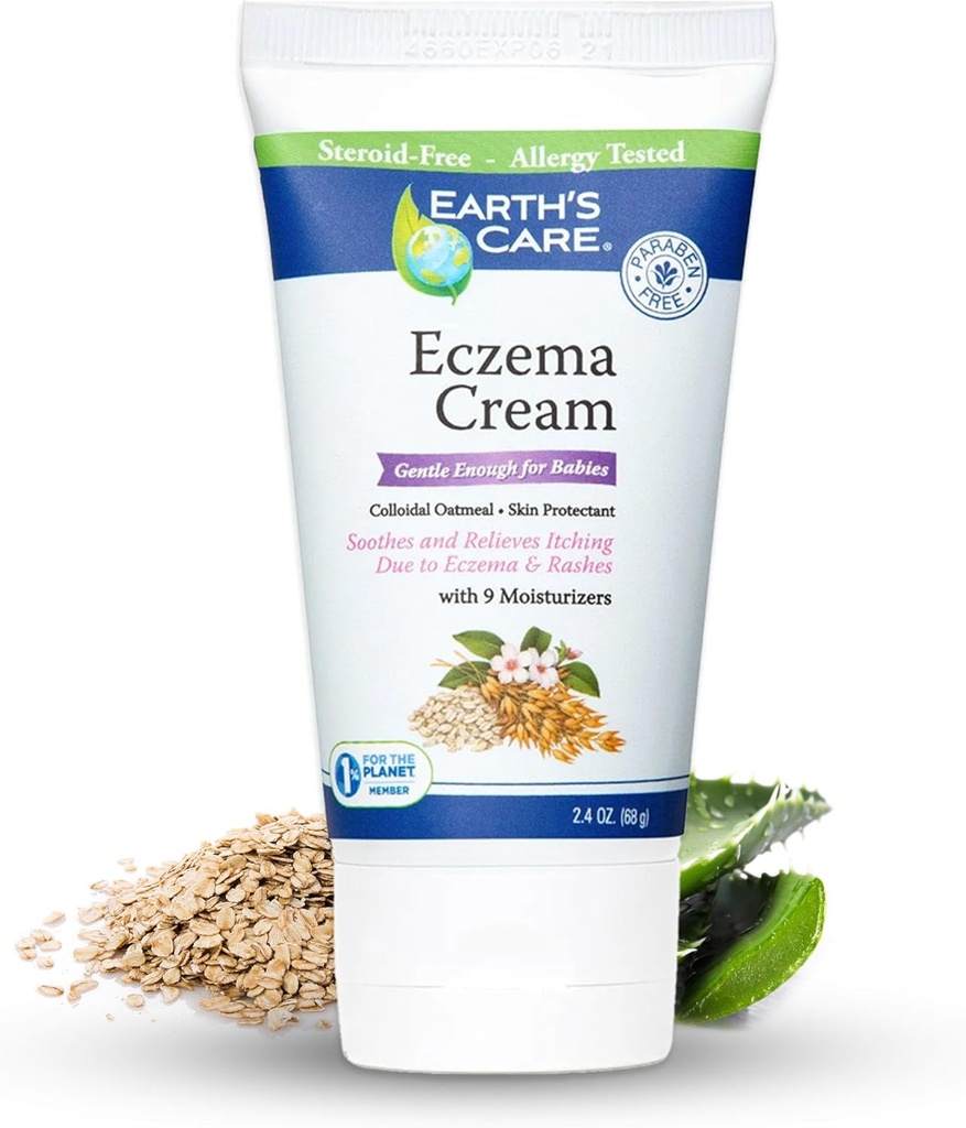 Cream Eczema Bumi untuk Anak-anak dewasa - Colloidal Oatmeal Eczema Creatment Cream dengan 9 Moisturizers - 2.4 OZ