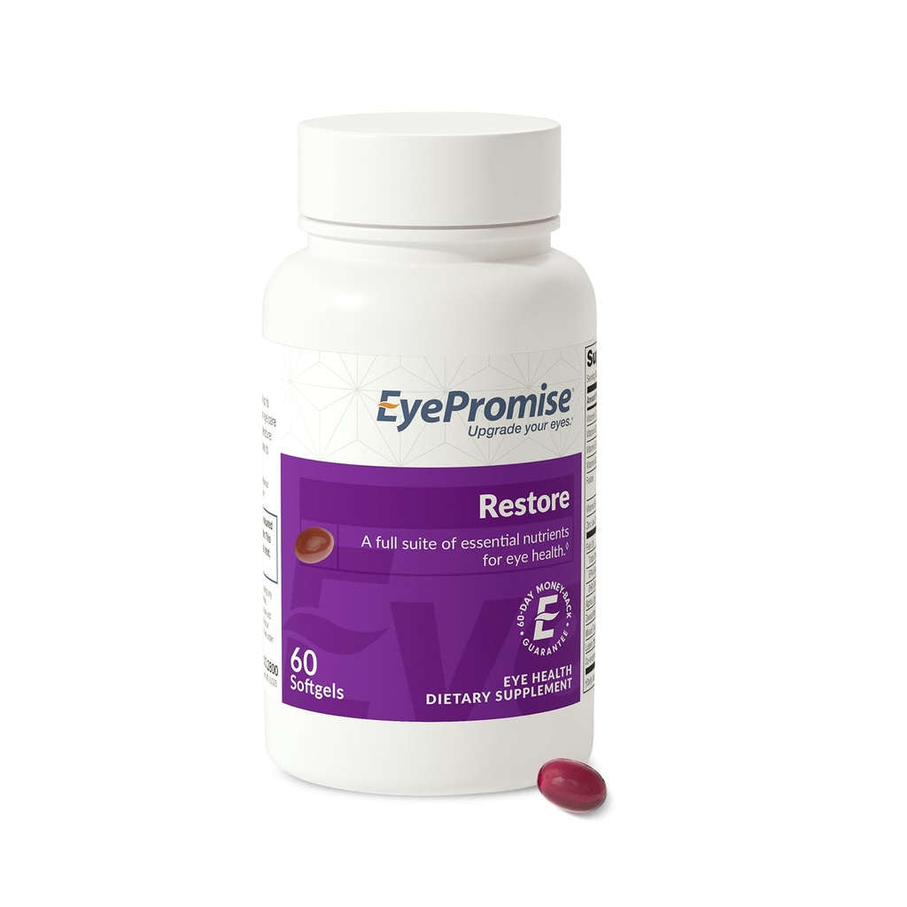 EyePromise Restore Perbaikan Kesehatan Mata - 60 Softgels, 30- Day Suppply - Omega 3 Suplemen dengan Dalxanthin, Lutein, Minyak Ikan, EPA, DHA & Vitamin untuk Kesehatan Mata