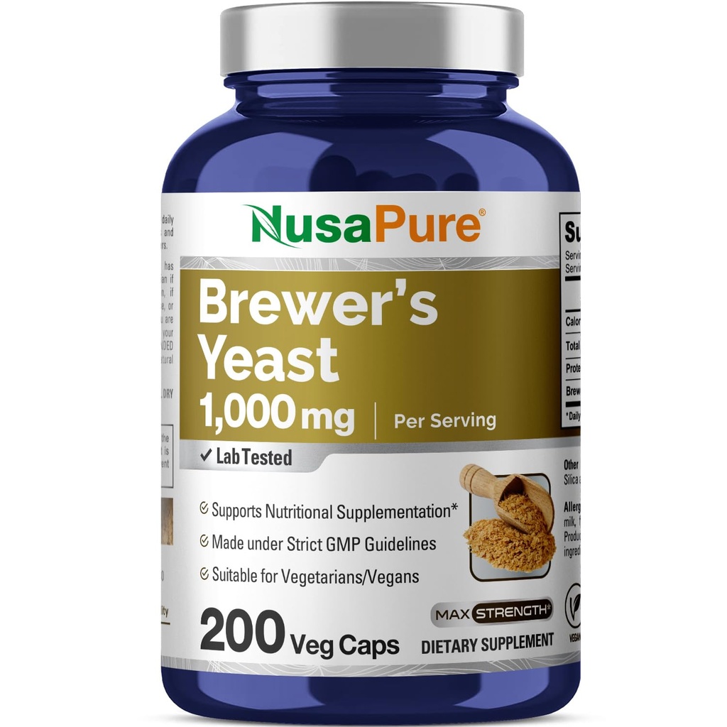 NusaPure Brewer Yeast 1000mg 200 Vegetarian Caps (Non- GMO, Vegan)