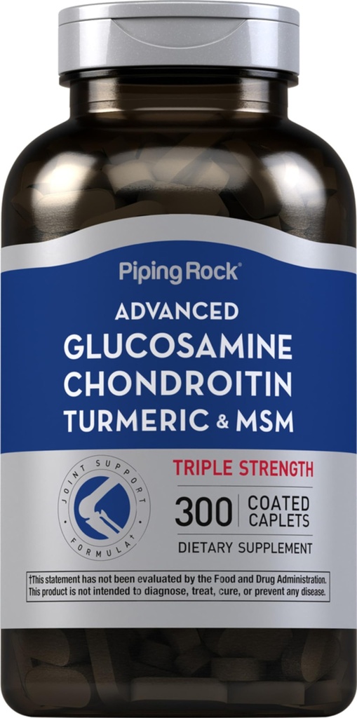 Piping Rock Glucosamin Chondroitin MSM Turmeric 124; 300 Caplets 144; Tambahan untuk Perempuan dan Pria 124; Advanced Triple Power Complex 12.4; Non-GMO & Gluten Bebas