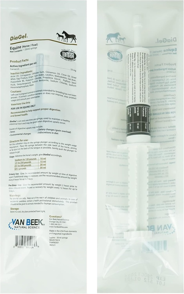 Diagel for Equine - Orally Administrated Gel for Occational Loose Stools and Digeptical Horse Products - Van Beek Natural Science