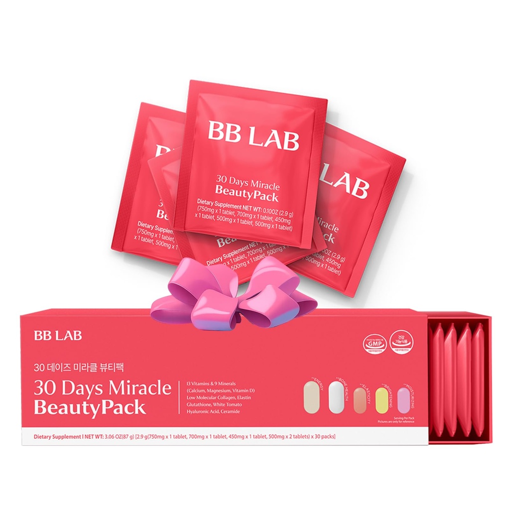 BB LAB 30 Hari Miracle Beauty All-in-one Pack, Low Molecular Collagen, Eustin, Glutathione, Ceramide, Aciratonic Acid, Multivitamin & Mincium, Calcium, Magnesium, Vitamin D