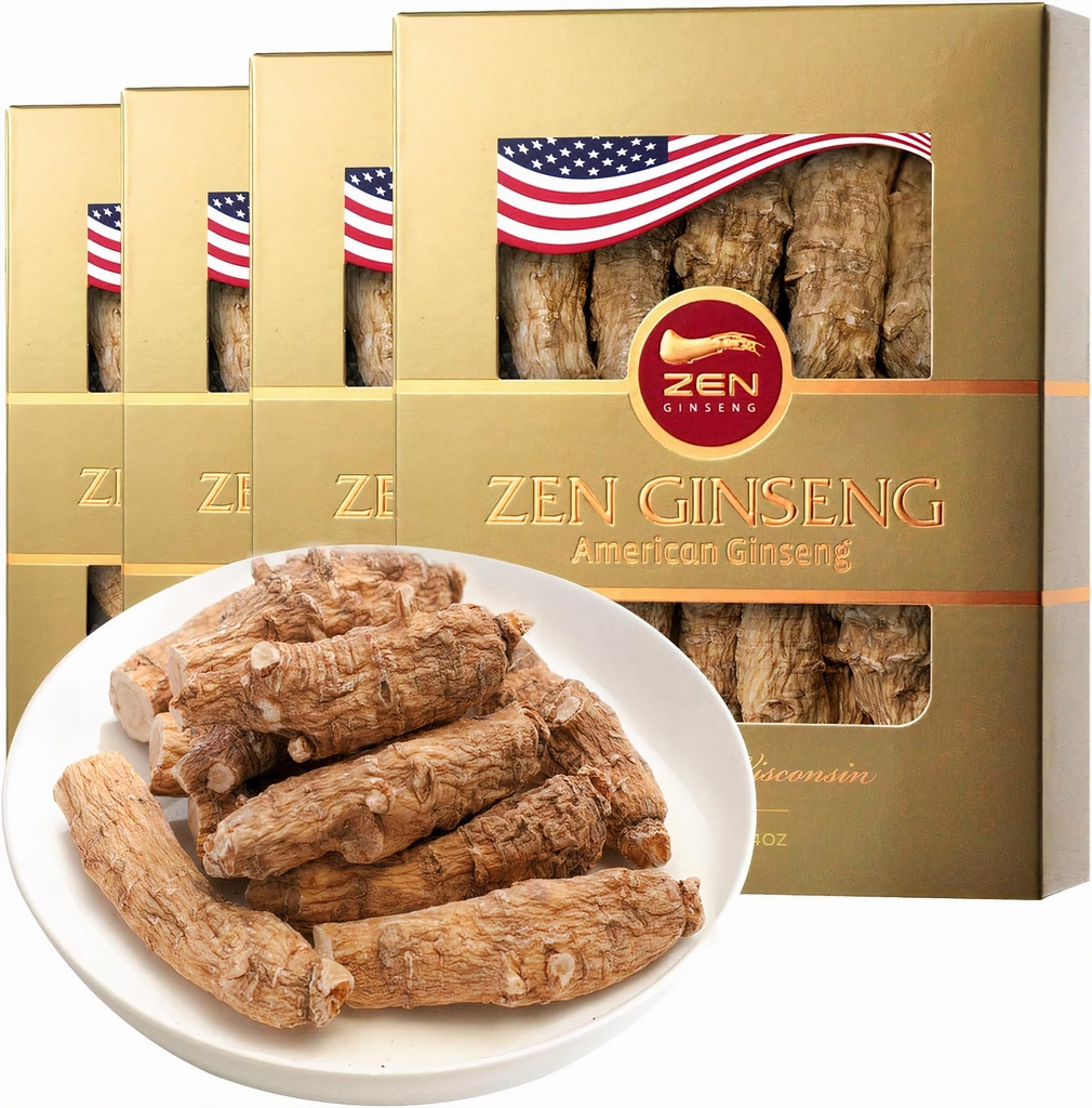 4 kotak Premium Large American Ginseng Root (4oz per Box) Boosts Imunitas, Energi & Stamina untuk Pria & Perempuan