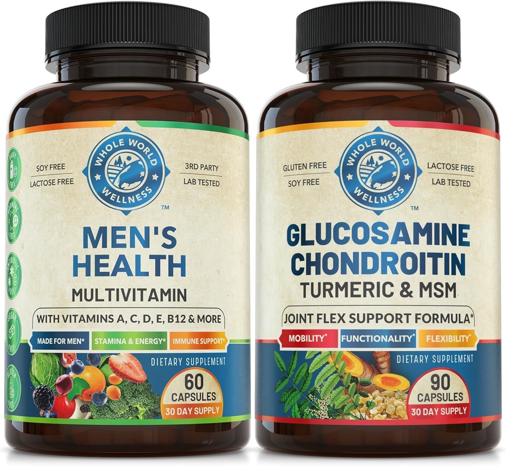 Mens Daily Multivitamin & Advanced Joint Bundle (One Bottle Each). Supportatif Holistic Wellness, Boosted Energy, dan Gabungan Kesehatan. USA Made.