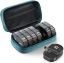 AUVON Canvas Bag Travel Pill Organizer 2 Kali sehari, Large AM / PM Kotak Pil Mingguan 7 Hari Kasus dengan Portable Cyan Zipper Cloth untuk Penahan Suplemen, Vitamin dan Minyak Ikan