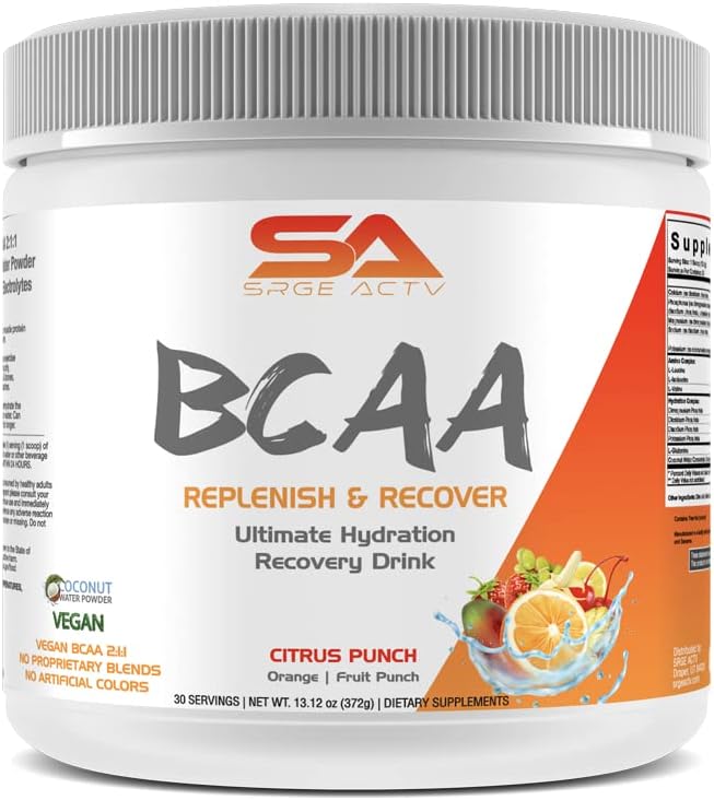 BCAA Powder Plus Glutamine dan Electrolite Powder for Recovery & Hydration - 30 Servings (Citrus Punch)