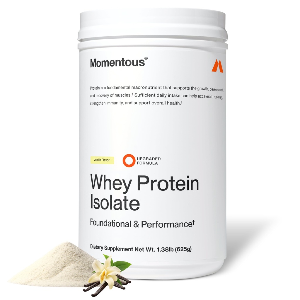 Momenous Estious Grass- Fed Whey Protein Powder - 20 g Whey Isolat Protein - NSF Disahkan untuk Sport-Gluten- Free - 24 Servis untuk Esceverly Use - Vanilla - Paket May Vary