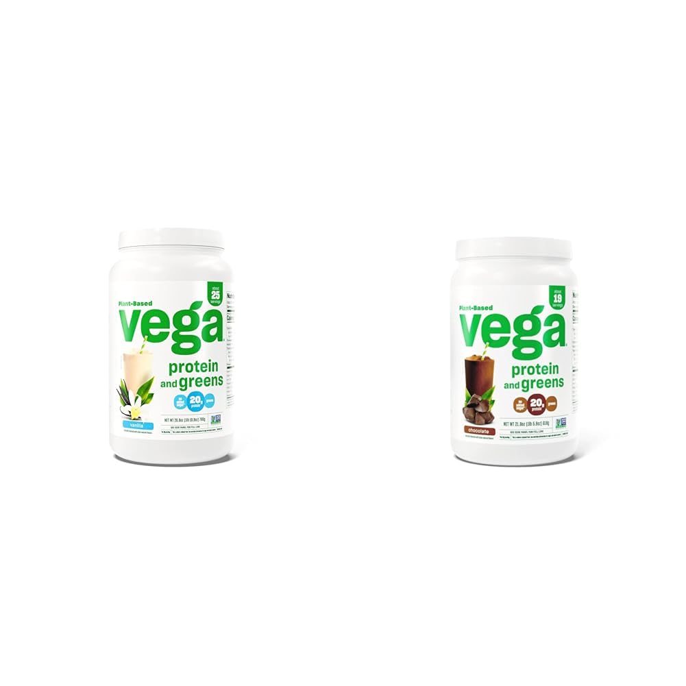 Vega Protein dan Hijau Powder Protein, Vanilla - 20g Tanaman berbasis Protein Plus Vegan, Vegan & Protein dan Hijau Powder Chowder (19 Pelayan) - 20g Tanaman Berdasarkan Protein Plus