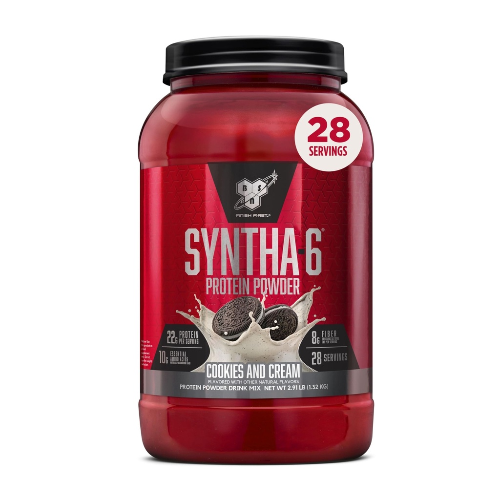 BSN SYNTHA- 6 Whiy Protein Powder, Mibasement Casein, Milk Protein Isolat, Cookies dan Cream, 28 Servis (Paket May Vary)