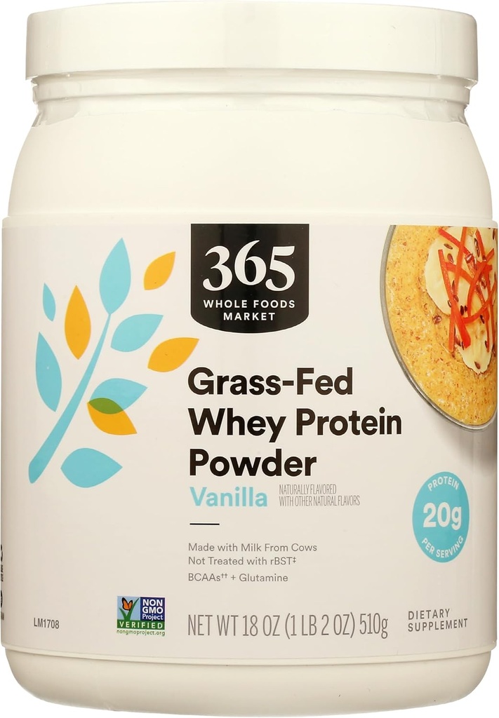 365 by Whole Foods Market, Grass- Fed Whey Protein Powder, Vanilla Flavor, 18 Ounce