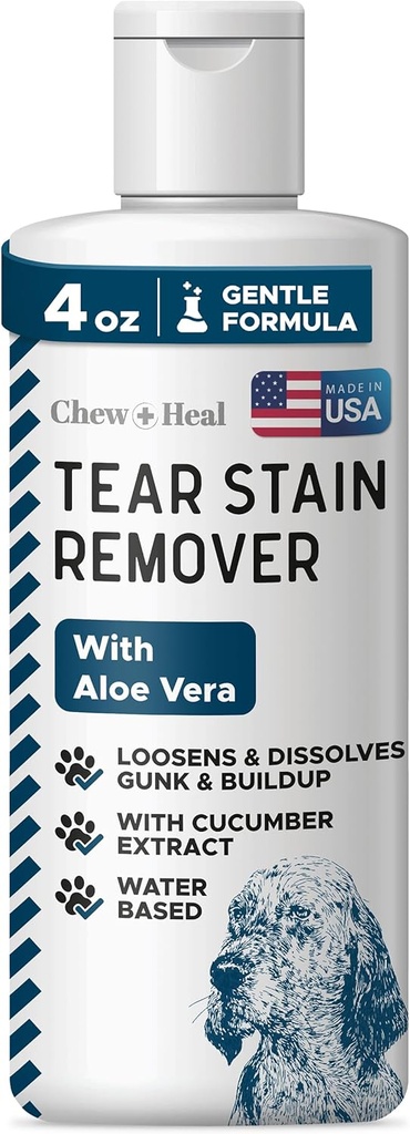 Chew + Heal Labs Pet Tear Tair Remover for Dogs - 4 oz Air - Based Dog Eye Wash & Cleaner - melarutkan Gunk & Buildup - Aloe Vera & Cumber Extract