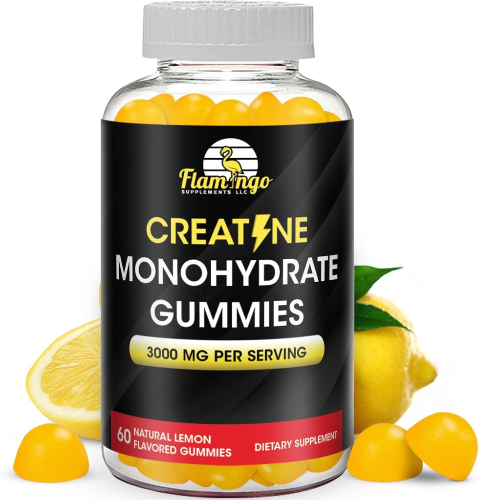 Cretine Gummy Suplemen - Lemon Flavored Creatine Monohydrate Pre Workout Chews for Energy Boost, Creatine Suplemen untuk Pembangunan Otot dan Kekuatan, Vegan, Non-GMO 90 Count