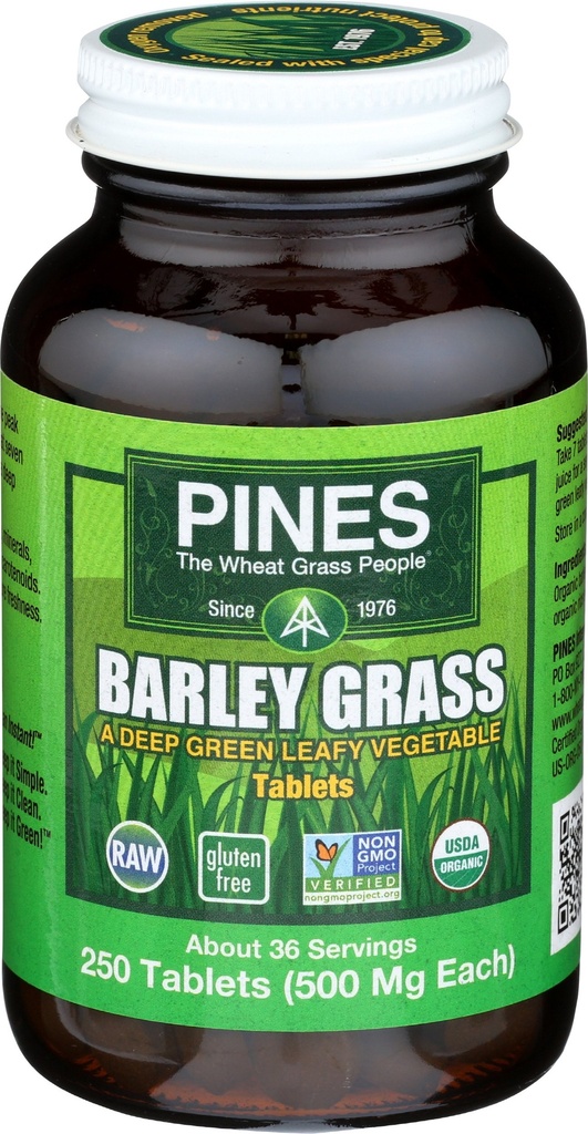 PINES Organic Barley Grass, 500 mg, 250 Count Tablet