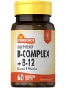 Sundance Vitamin B-Complex 124; dengan B12 124; 60 Tablet 12.4; Potency Tinggi 124; Vegetarian, Non- GMO, dan Gluten Free Supplemen
