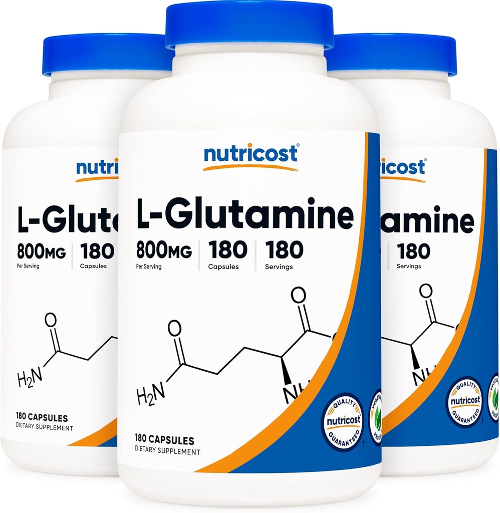 Nutricost L- Glutamine 800mg, 180 Capsules (3 Botol)