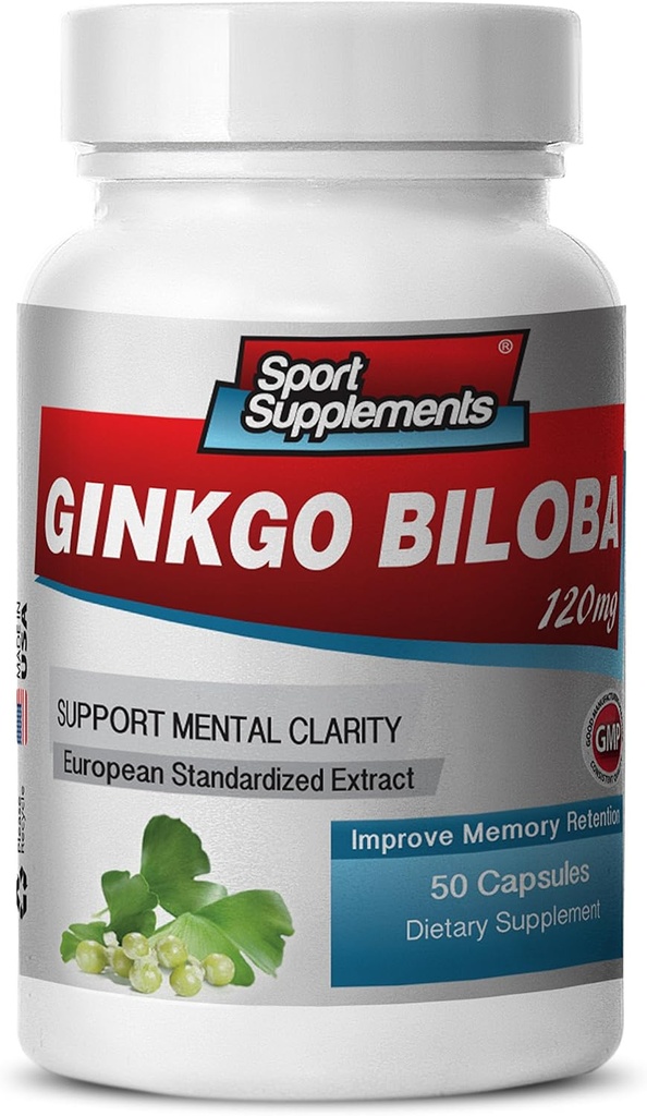Suplemen Otak untuk Memori dan Fokus - Ginkgo BILOBA 120MG - Gingko Biloba Plant, Suplemen Fokus untuk Dewasa, Gingko Biloba Suplemen, Ginko Biloba Pil Natural, Memori Suplemen - 1B 60 Caps
