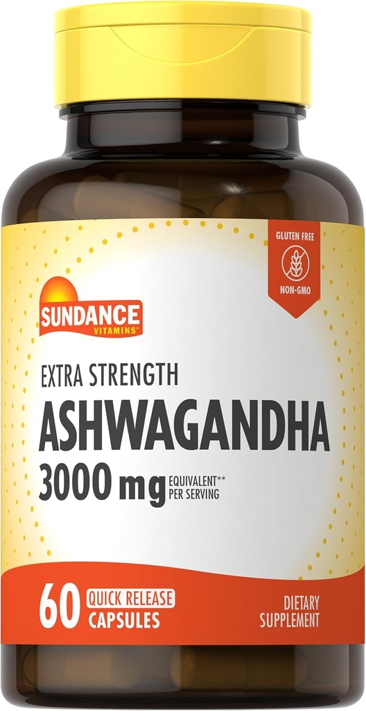 Sundance Ashwagandha Capsules 124; 3000mg 124; 60 Count 124; Ekstra Kekuatan Formula 124; dengan Black Pepper Extract 124; Non-GMO dan Gluten Free Supplemen
