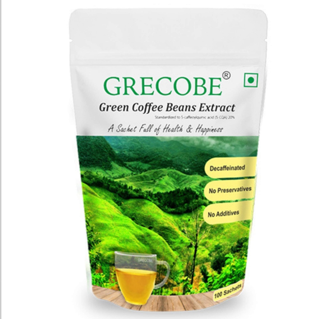 100% Pure Green Coffee Extract dengan 50% asam klorogenik, Decontainated, antioksidant 124; Pertahankan Metabolisme - (1Pouch- 100 sachets)
