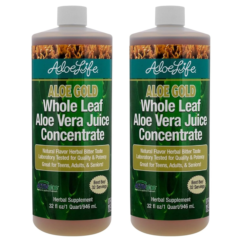 Aloe Life - Whole Leaf Aloe Vera Juice, Organik, Gluten- Free (Aloe Gold, 32 oz) Pack 124; 2