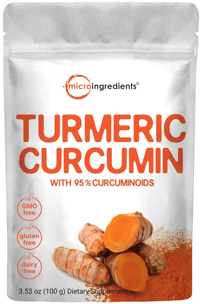 Ekstrak Turmeric 95% Curcuminoid (Ekstrak Turmeric Natural dan Suplemen Turmeric), 100 Grams, Kaya Antioksidan untuk Gabungan & Imune Dukungan, Tidak ada GMO, Vegan Frid, India Origin