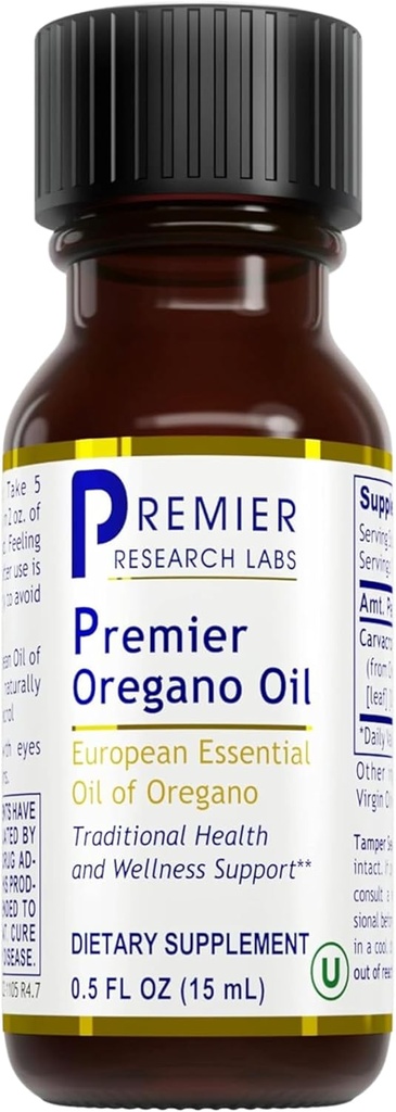 Premier Research Labs Premier Oregano Oil - Minyak Oregano Drops dengan Carvacrol, Edible Oregano Tambahan Minyak Untuk Imune & Gut Kesehatan - 0.5 Fl Oz
