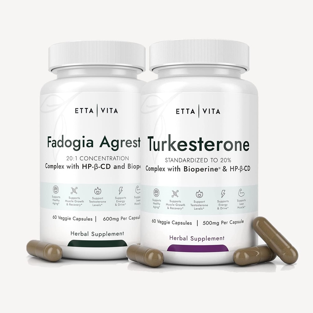 Fadogia Agrestis 600mg + Turkestone 500mg Bundle (2X More Pure - 20% cH00ffff Ekstraksi) (3X Absorbency dengan BioPerine & Hydroxypropyy- Beta- Cyclodextrin) Mempersiapkan Muscle Sehat, Stamina - Vegan