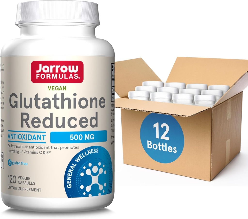 Jarrow Formula Glutathione Mengurangi 500 mg - 120 Veggie Capsules - Intracellar Antioksidan- Quality Glutathione Support Recycling of Vitamin C & e- None-Gmo- Gluten Free- Vegan, 12 Packs