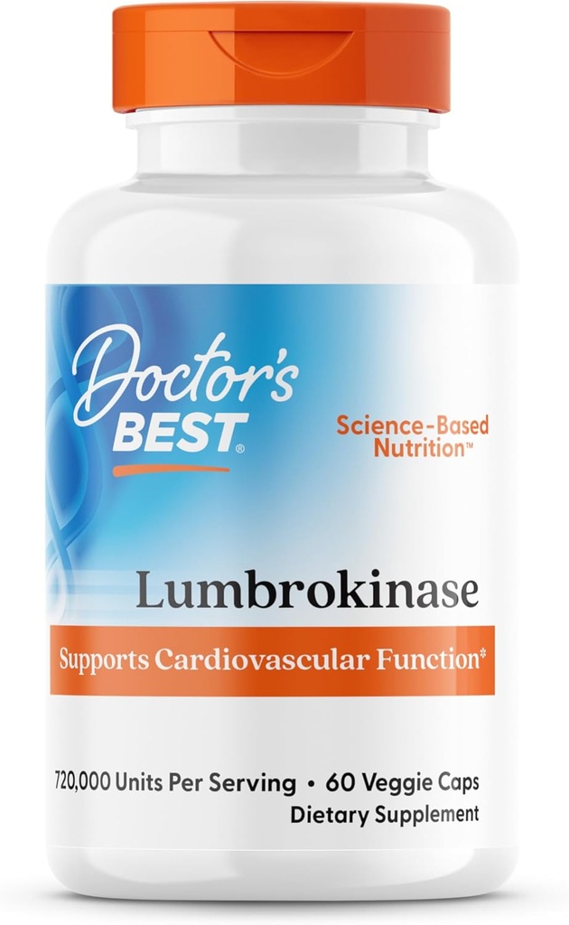 Doctors Best Lumbrokinase, Supports Heart Fungsi, 720.000 Unit Per Serving, 60 Veggie Caps