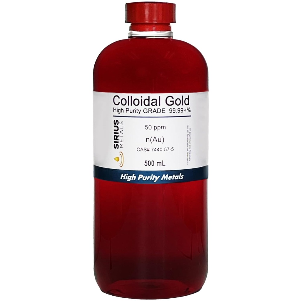 True Colloidal Gold - 50 plum - 99,99 +% Kemurnian - 500 mL (16.9 Fl Oz) dalam Hapus BPA-Free Plastic Bottle - Dibuat di AS