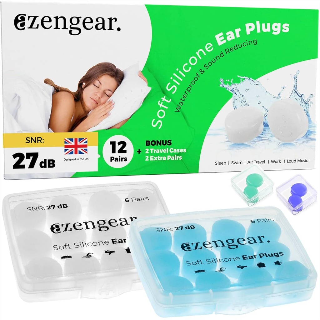 Ear Plugs for Sleep (14 Pairs), Soft Silicone Earplugs, Reworthy, Sleeping, Noise Sound Cantelling, Swimming, Work