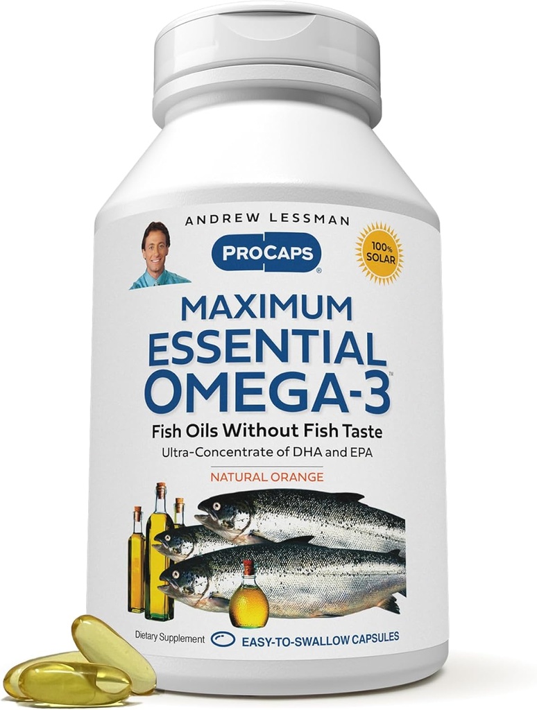 ANDREW LESSMAN Maksimal Omega- 3 Orange - 360 Softgels - Ultra- Murni, Tinggi Potensi Omega- 3 Oil. High DHA, No Stomach Upset, No Contaminants, No Mercury. Mudah untuk Swallow Softgels